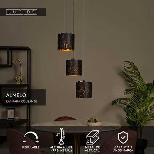 Lucide ALMELO - Lámpara colgante - 3xE27 - Negro - USP